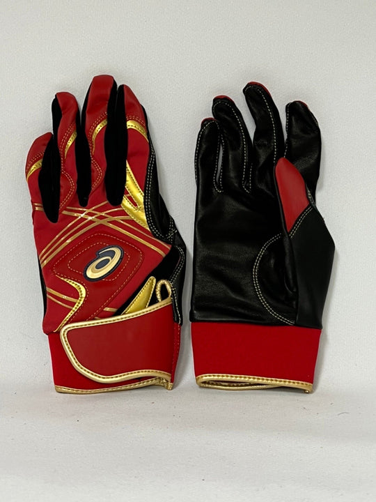 【アシックス】バッティング手袋/3121A464/両手/レッド×ゴールド/607S/野球/手袋